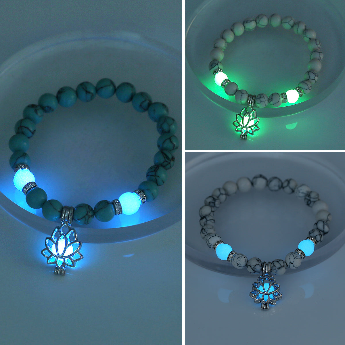 Bracelet Lumineux Howlite et Lotus - Harmonie et Sérénité