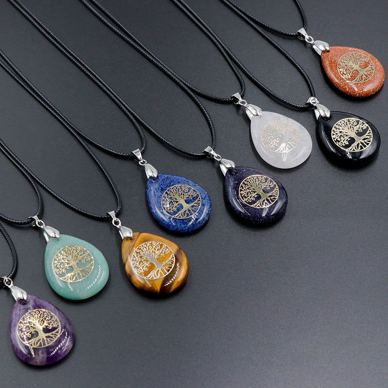 Pendentif Arbre de Vie en Pierres Naturelles - Ćil de Tigre