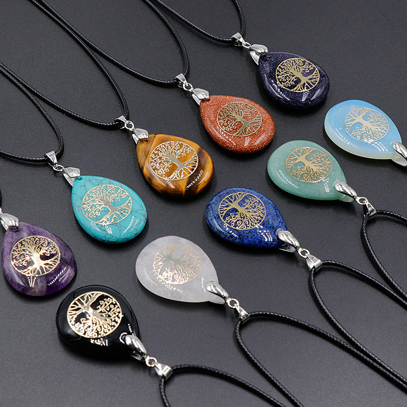 Pendentif Arbre de Vie en Pierres Naturelles - Ćil de Tigre
