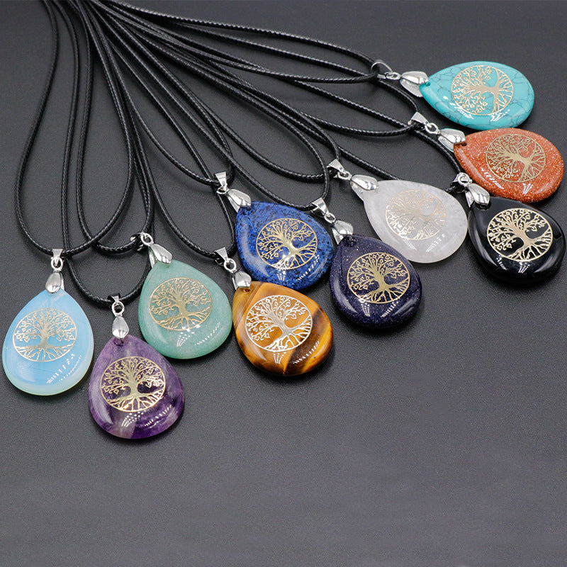 Pendentif Arbre de Vie en Pierres Naturelles - Ćil de Tigre