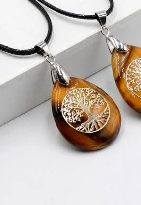 Pendentif Arbre de Vie en Pierres Naturelles - Ćil de Tigre