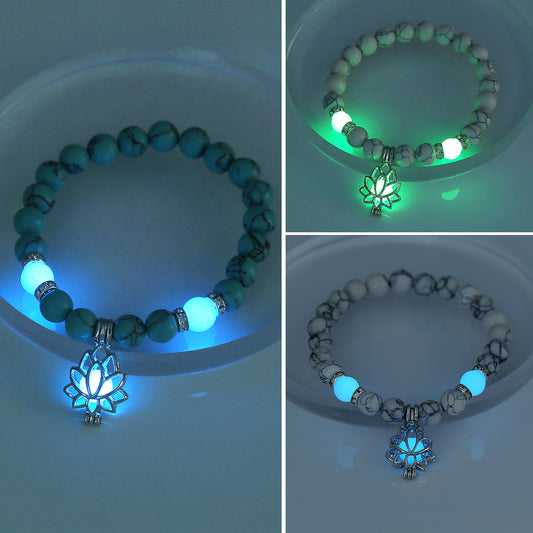Bracelet Lumineux Howlite et Lotus - Harmonie et Sérénité
