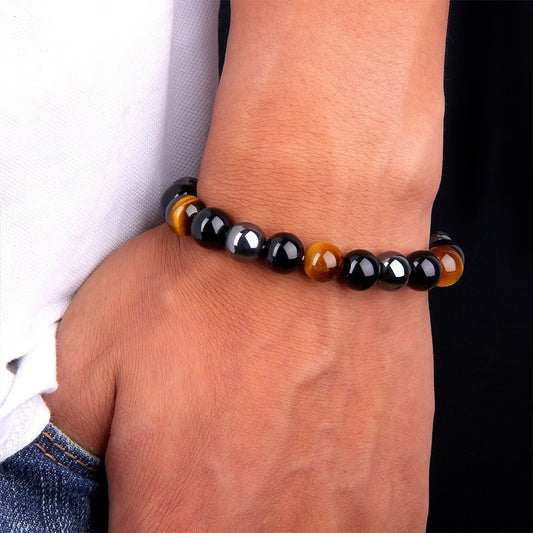 Bracelet Triple Protection en Agate, Hématite et Œil de Tigre - Équilibre et Force