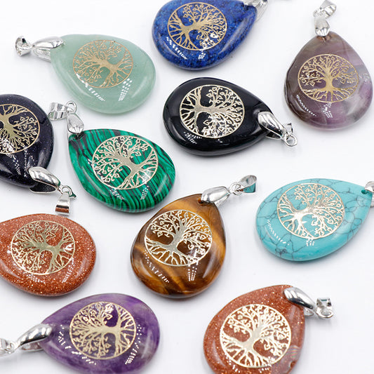 Pendentif Arbre de Vie en Pierres Naturelles - L'Obsidienne